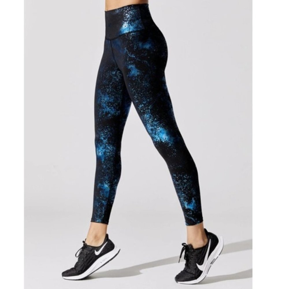 NEW Carbon38 Art Foil High Rise 7/8 Black/Blue Universe Leggings P1394